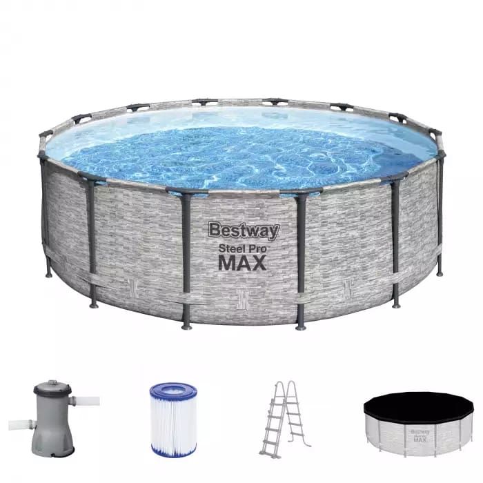 Каркасный бассейн Steel Pro MAX 427х122см, 15232л, фил.-насос 3028л/ч, лестница, тент, Bestway, 5619D BW