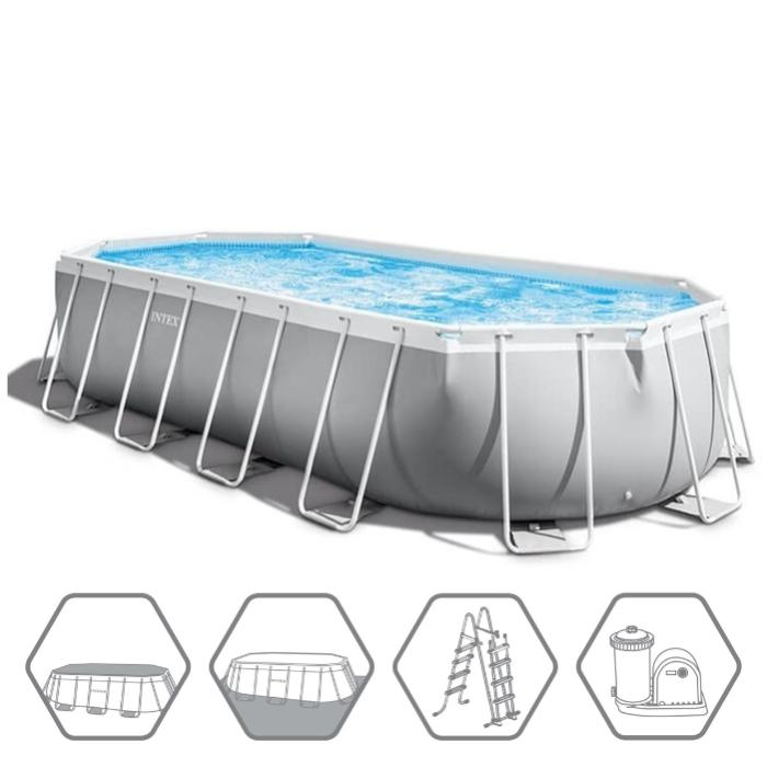 Каркасный бассейн Prism Frame 610х305x122см "Oval" 18202л, фил.-насос 5678л\ч, лестн., тент, подст., Intex, 26798