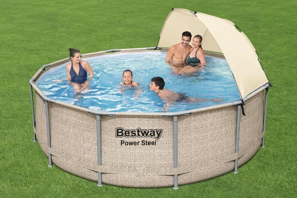 Каркасный бассейн Power Steel 396x107см 11133л, фил.-насос 2006л/ч, лестн., тент, попл.-доз., навес, Bestway, 5614V BW