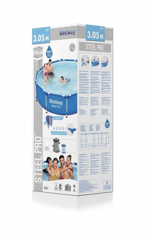 Каркасный бассейн Steel Pro 305х76см, 4678л, фил.-насос 1249л/ч, Bestway, 56679 BW