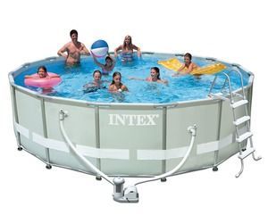 Каркасный бассейн Ultra Frame, 427х107см, 12706л, фильтр-насос 3785л/ч, лестница, тент, подстилка, Intex, 28310