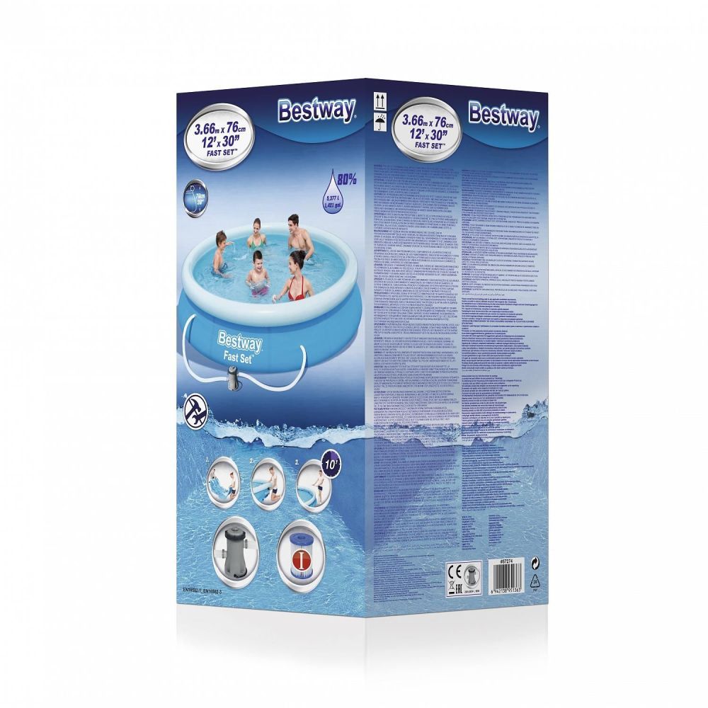 Бассейн Fast Set 366х76см, 5377л, фил.-насос 1249л/ч, Bestway, 57274 BW