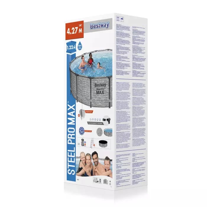 Каркасный бассейн Steel Pro MAX 427х122см, 15232л, фил.-насос 3028л/ч, лестница, тент, Bestway, 5619D BW