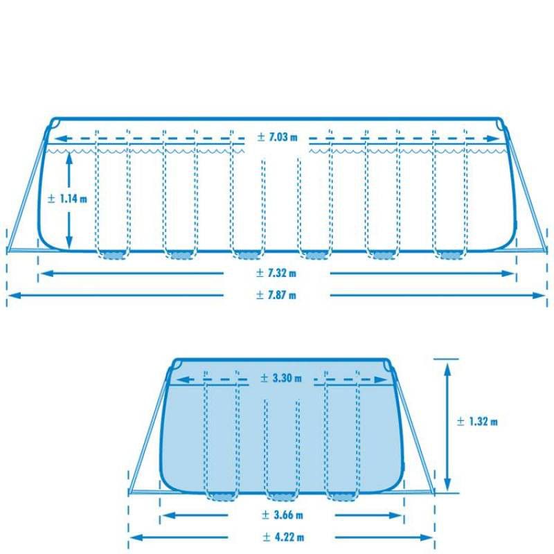 Каркасный бассейн Ultra Frame 732х366х132см, 31805л, комб.фил.-насос 6000л\ч, лестница, тент, подсти, Intex, 26366