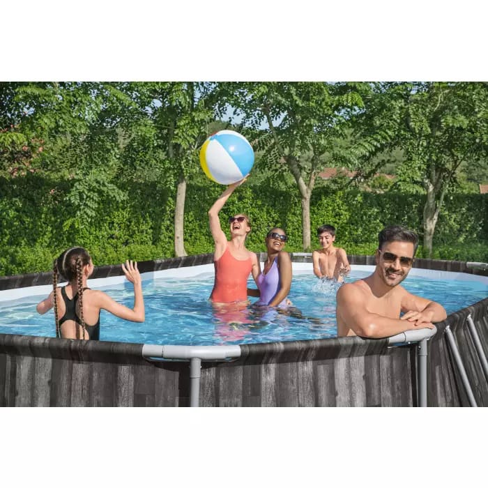 Каркасный бассейн Power Steel 610х366х122см, 20241л, фил.-насос 5678л/ч, лестница, тент, попл.-доз., Bestway, 5611R BW