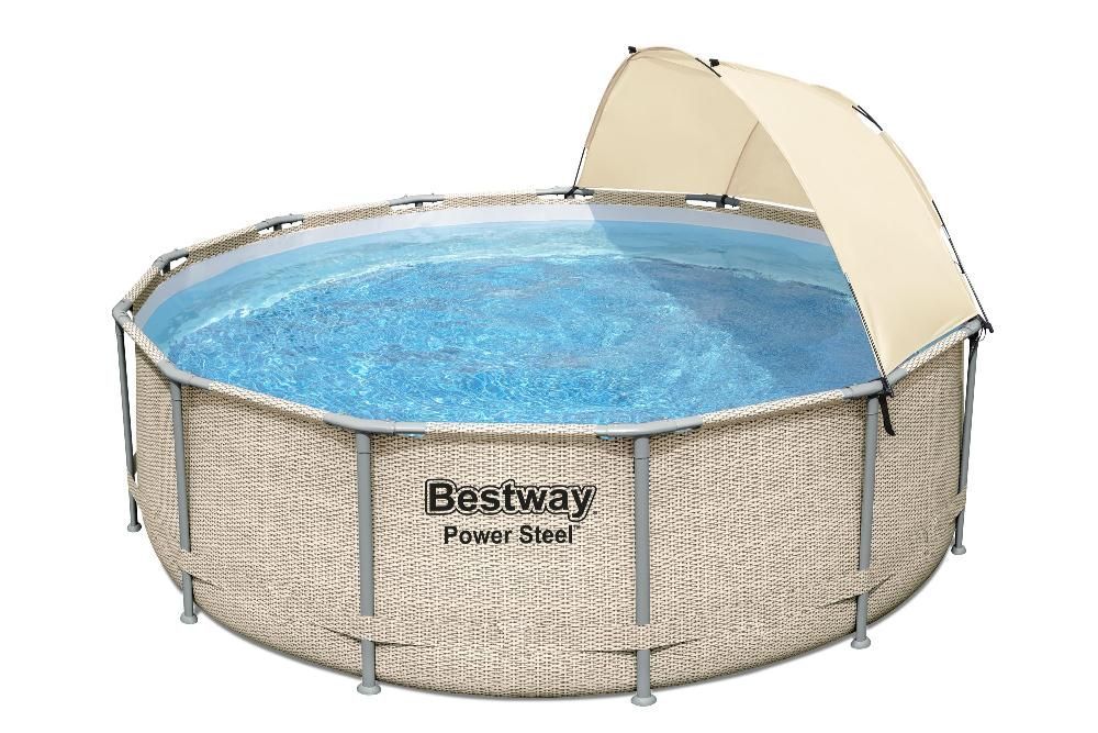 Каркасный бассейн Power Steel 396x107см 11133л, фил.-насос 2006л/ч, лестн., тент, попл.-доз., навес, Bestway, 5614V BW